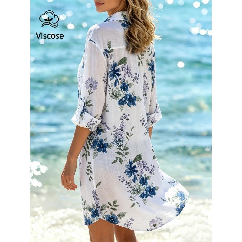 Medium-length Fashion Printed Top, Breathable Lightweight Shawl Cardigan, Long-sleeve Loose Cover-up, Beach Jacket