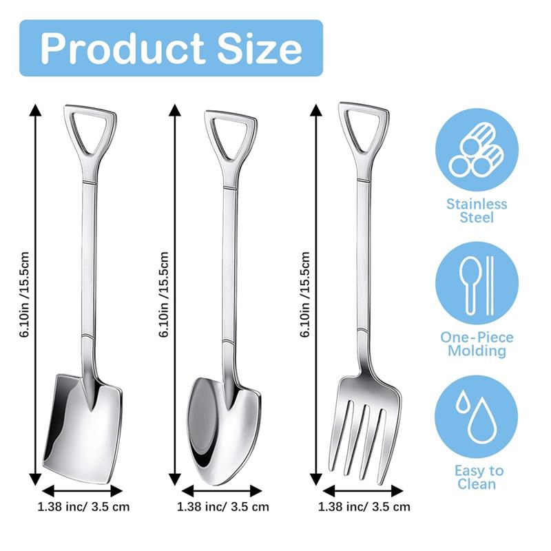 Good-12PCS Dessert Spoons And Forks Set Shovel Shape Ice Cream Spoons Set Kit Mini Shovel Spoons For Coffee Yogurt Cake Fruit