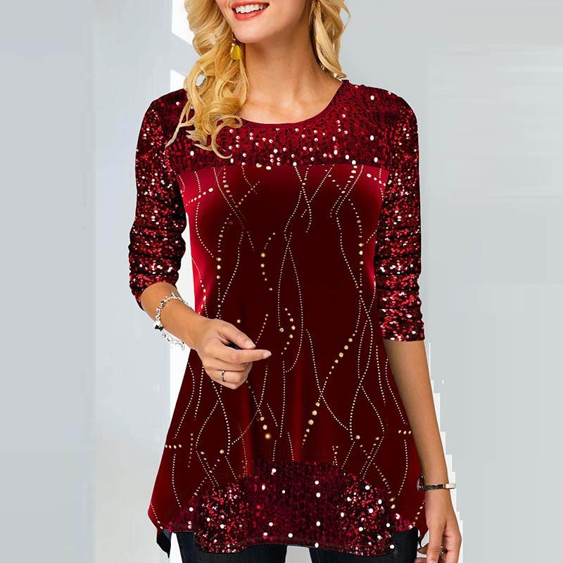 Fashion Print Women T Shirt Autumn Long-sleeved Casual O-neck Ladies Pullover Tops Vintage Floral Printed Female Office Shirts