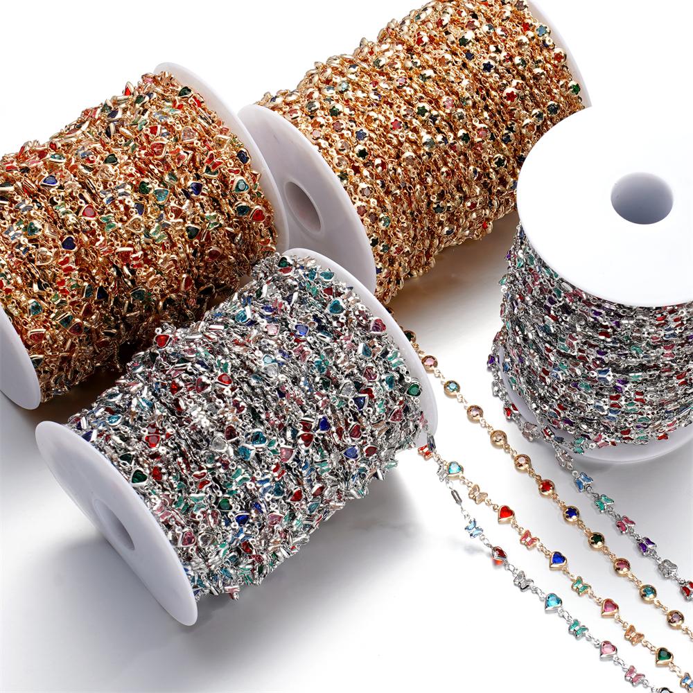 1Meter Copper Chain With Crystal Beads Chain DIY Necklace Bracelet For Jewelry Making Supplies