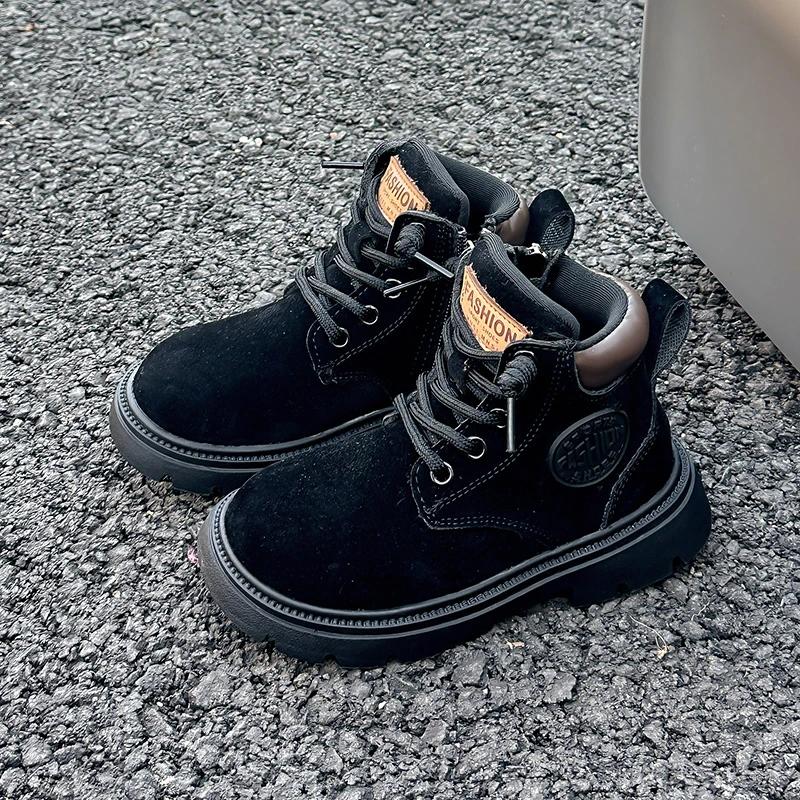 Kids Fashion Boots with Side Zipper Boys Girls Ankle Boots Thick Sole 2024 Autumn New Children Short Boots Round Toe Non-slip