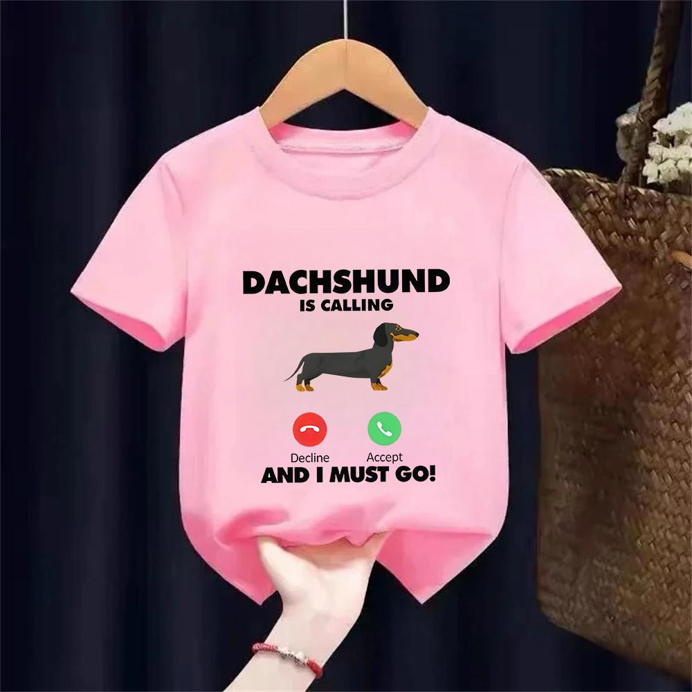Dachshund Teckel Funny Cute Dog Animal TShirt Kid Girls Short Sleeve Summer Fashion Tshirt Casual Fashion Tee Shirt ONeck Tops