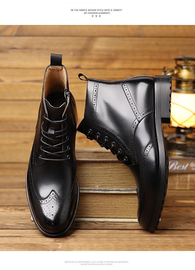Men's Hand-Carved Leather High-Top Martin Boots: Casual Business Style