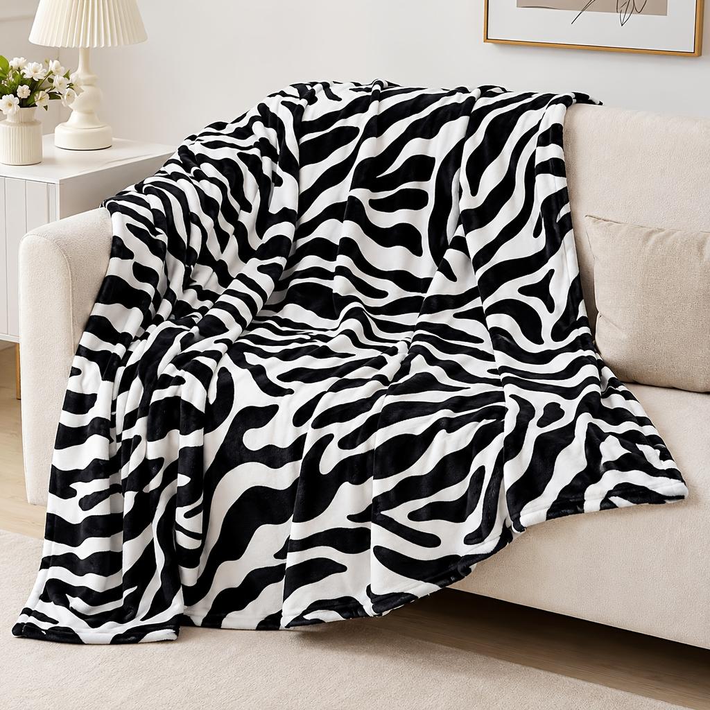 Black White Zebra Striped Print Flannel Throw Blanket Ultra Soft Warm Blanket for Sofa Bed Animal Pattern Home Decor Gift
