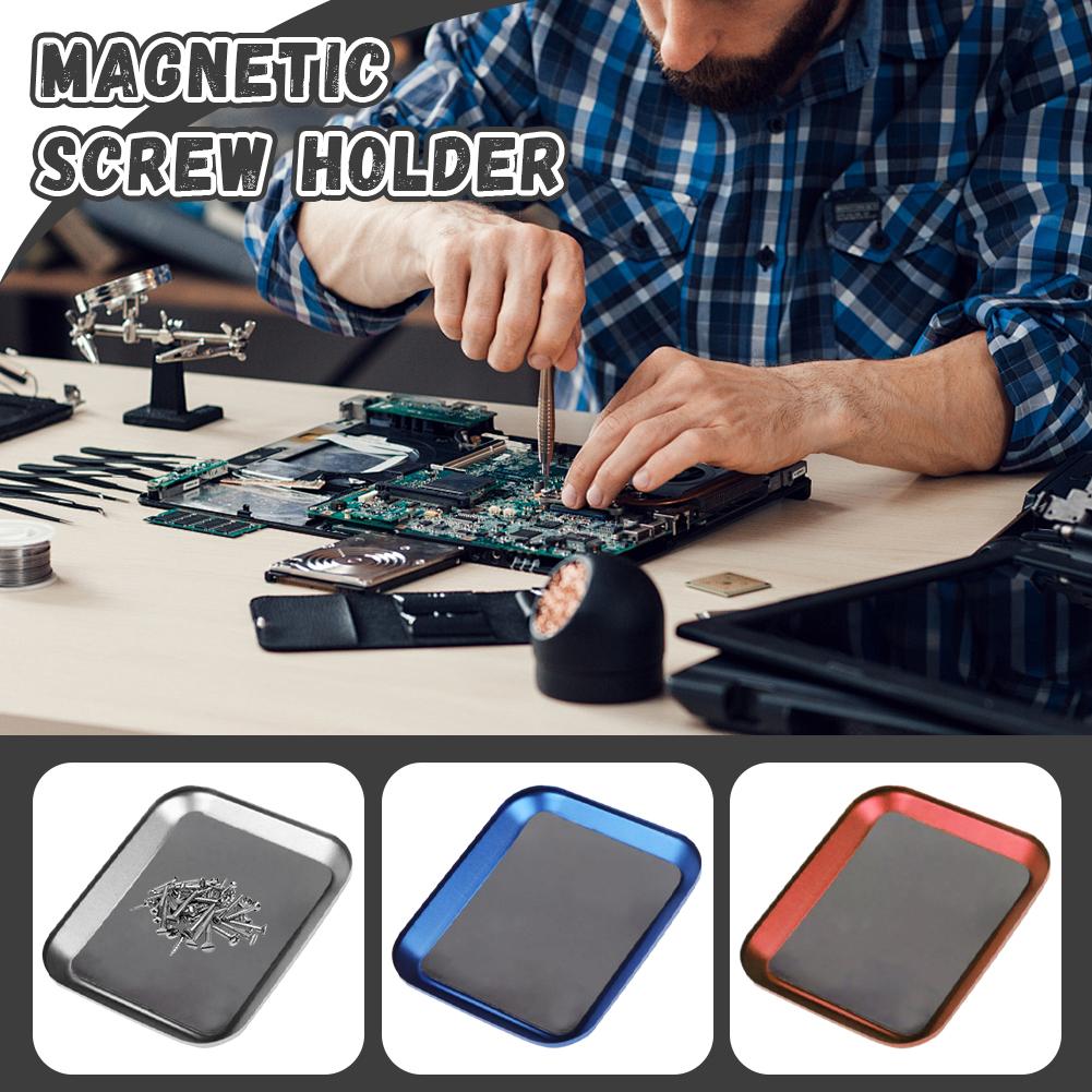 Aluminum Alloy Magnetic Screw Tray Metal Small Parts Storage Box Tray DIY Tools Anti-Loss Screw Tray Tool