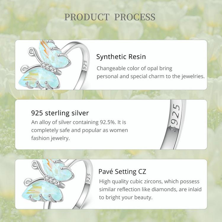 WOSTU Real 925 Sterling Silver Rainbow Crystal Butterfly Band Rings For Women Cute Insect Delicate Party Jewelry Gift
