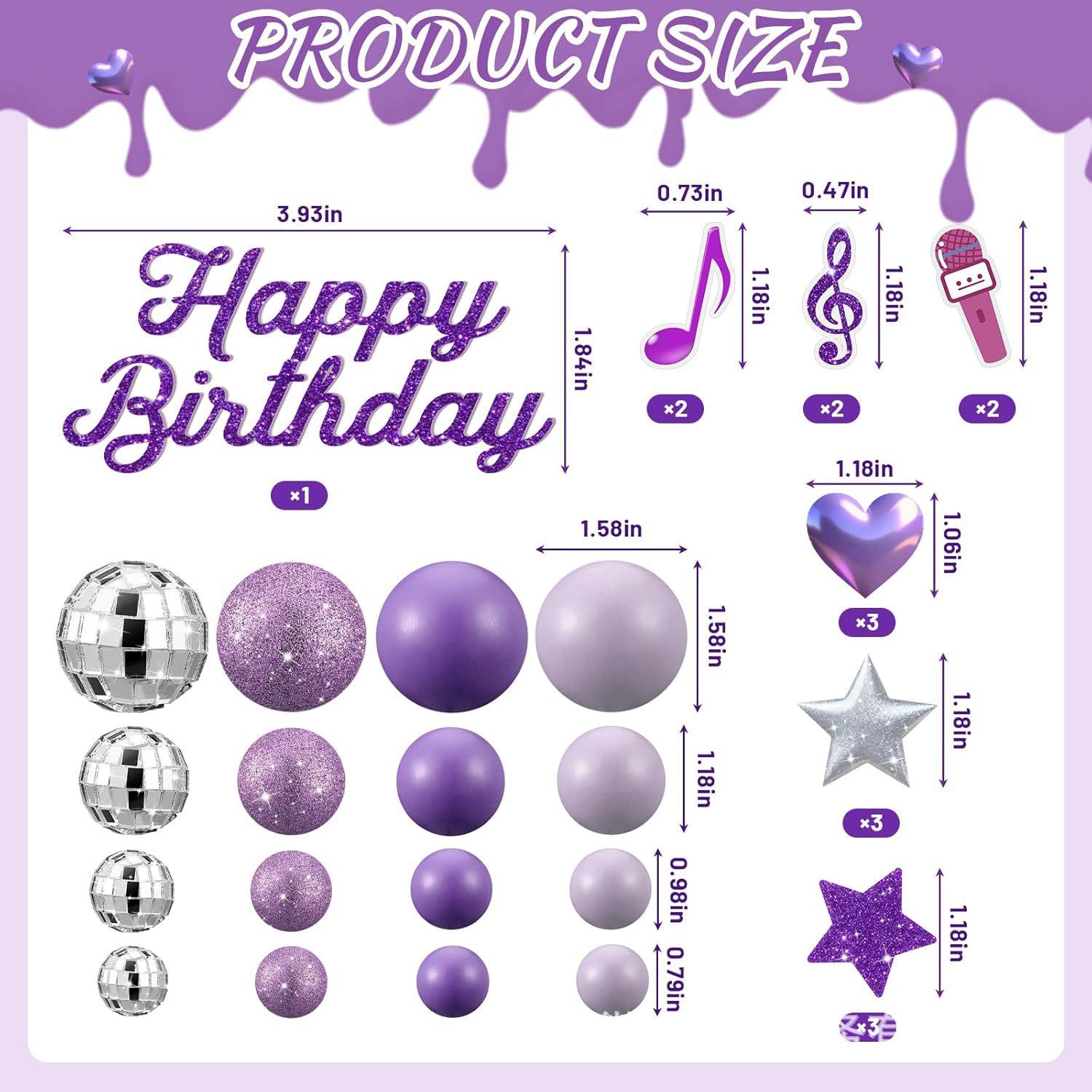 

32Pcs Cake Toppers Purple Disco Balls Diy Cake Decor Itemation Accessories Themed Birthday Party Supplies Kpop Music Party Decor Itemation