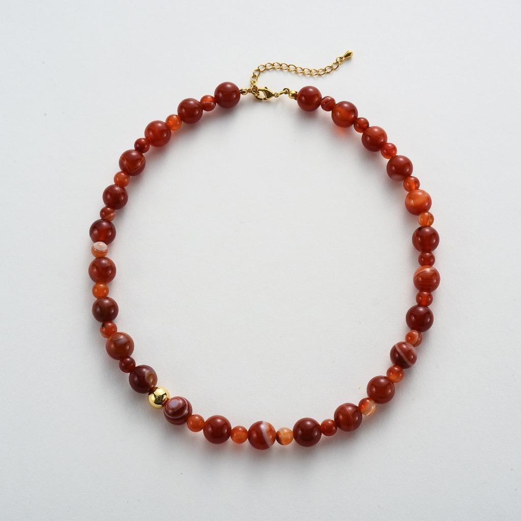 Retro Red Size Beaded Light Luxury Agate Gemstone Collarbone Chain Niche Personality Unique Fashion Necklace