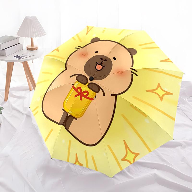 1pc Cute Capybara Automatic Folding Umbrella, Portable Collapsible Design, 8-Rib Iron Frame, Outdoor Accessory yy250905062