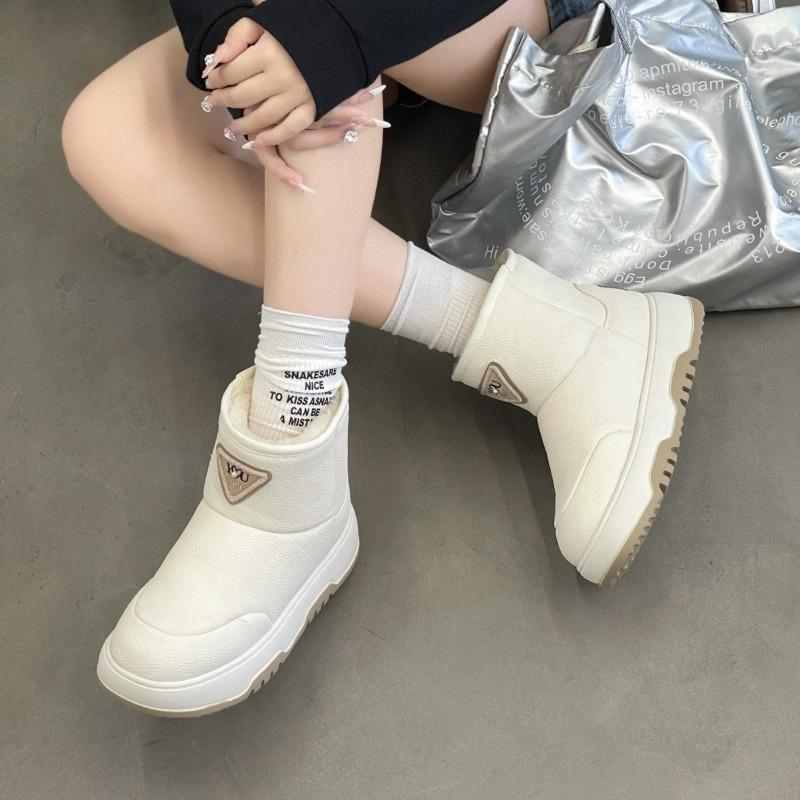 Leather Velvet Thick-soled Large Cotton Snow Boots Women's New Winter Versatile Warm Cotton Boots