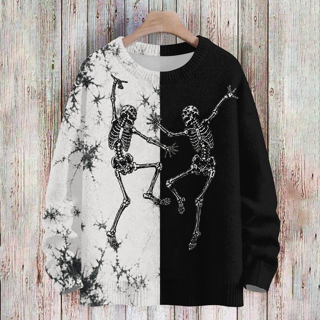 Women's Long Sleeve Halloween Print Sweater, Casual Round Neck Knit Top