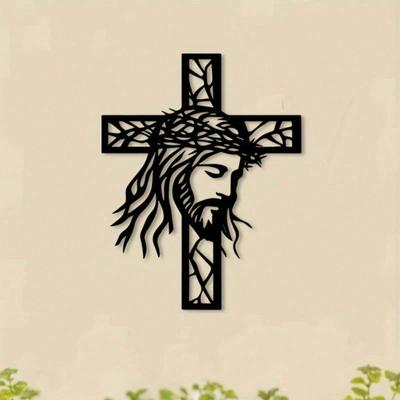Hand Forged Black Iron Wall Cross Jesus Sculpture Christian Altar Decor Prayer Room Gift