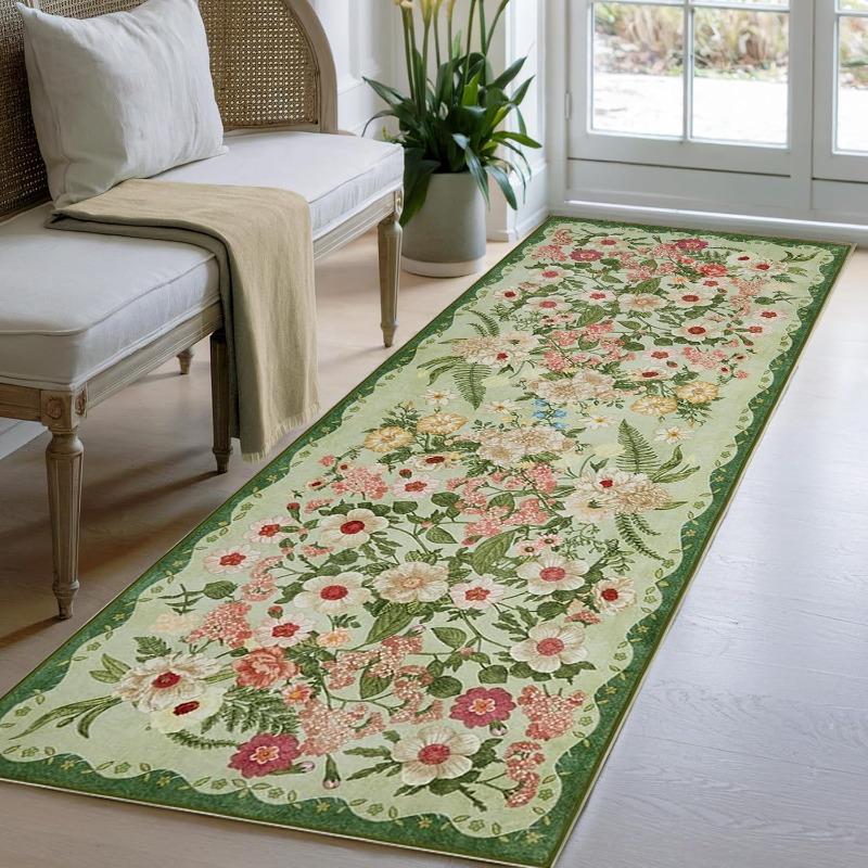 Bloemen vloerkleed – Groot modern vintage tapijt voor woonkamer, zacht antislip machinewasbaar vloerkleed voor bank salontafel 80x160cm(31x62in)