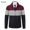 Men's Color Block Velvet-Lined Knit Cardigan with Stand Collar for Fall/Winter