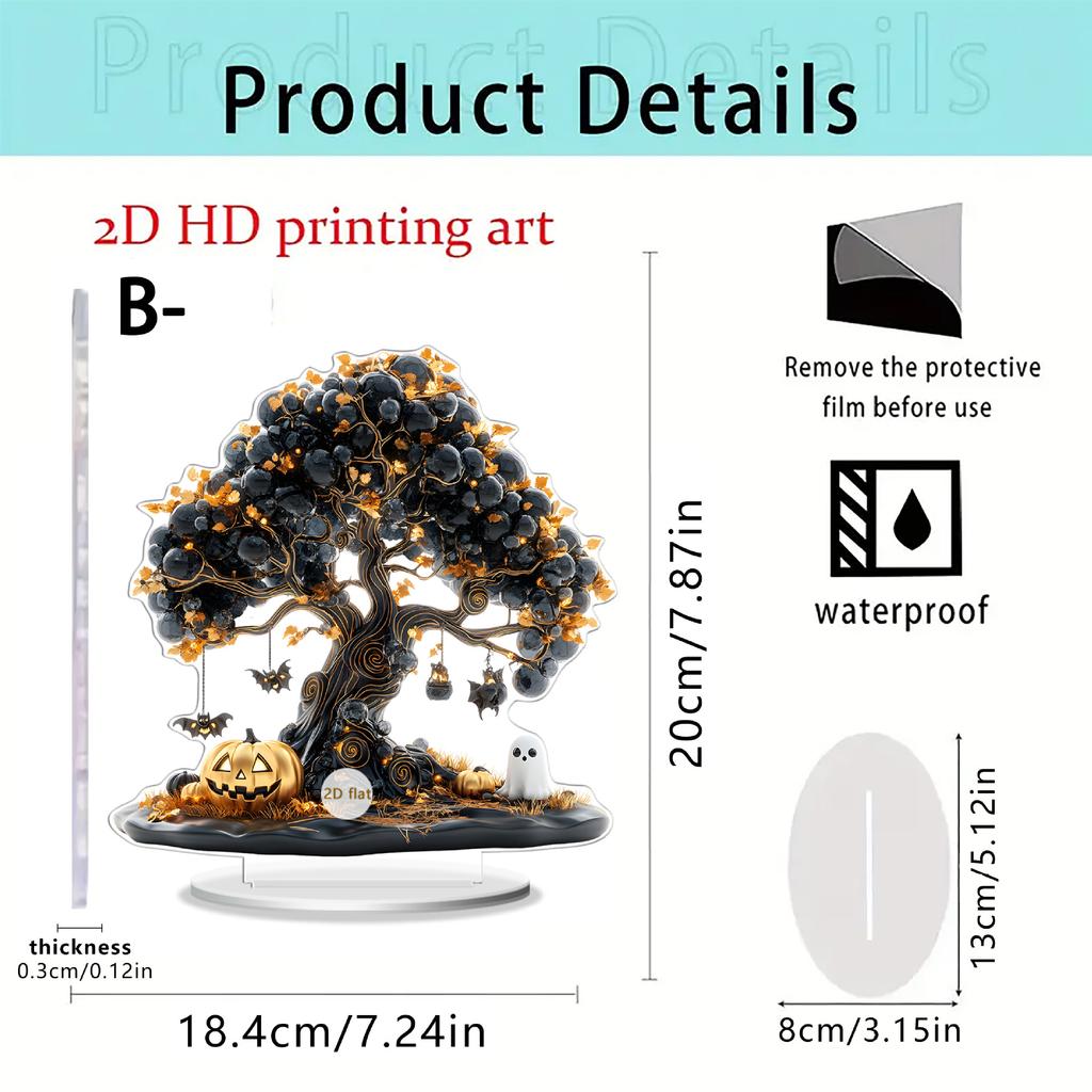 2D Acrylic Halloween Scary Pumpkin Ghost Tree Home Living Room Desktop Ornaments Halloween Holiday Decoration Props