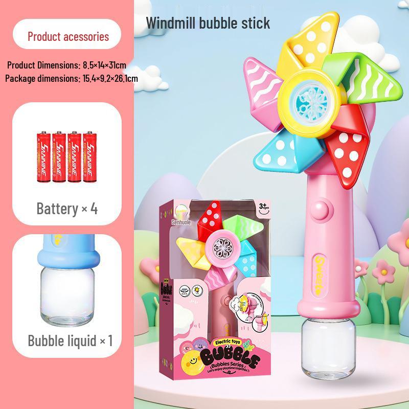 Automatic Windmill Bubble Blower Toy with Handheld Multi-Hole Wand