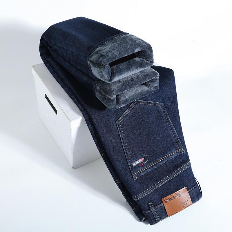 Men's Straight Loose Fit Plus Velvet Warm Stretch Jeans
