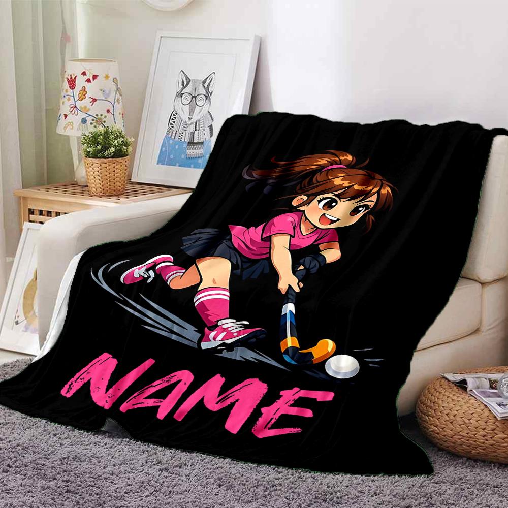 Custom Name Hockey Theme Printed Blanket - Perfect for Couch, Bed, Travel & Outdoor Use | Machine Washable, Cozy & Durable.