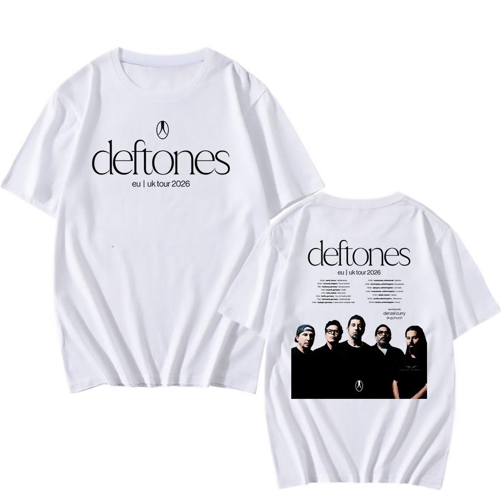 Deftones EU UK Тур 2026 Футболка с коротким рукавом 100% Хлопок Мужские футболки Модная Повседневная Унисекс Уличная одежда С принтом группы Футболка парный matching outfit XS