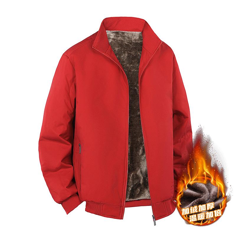 Men's Plus Size Winter Cotton Jacket for Middle-Aged & Elderly Dads, Velvet Lined, Thickened, Padded, Stand-up Collar