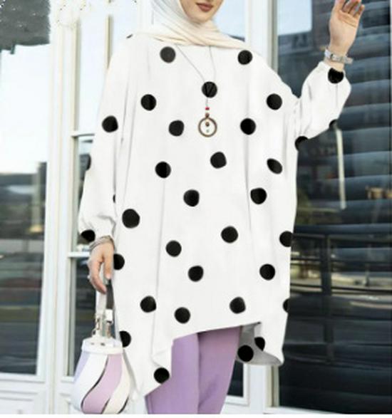 

Доступный: Женский пуловер большого размера с круглым вырезом и эластичными манжетами в горошек для осени. 3XL белый