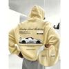 Men's American-style Street Sports Style Sports Car Print Hooded Sweatshirt for Autumn Winter with Added Insulation Thickness.