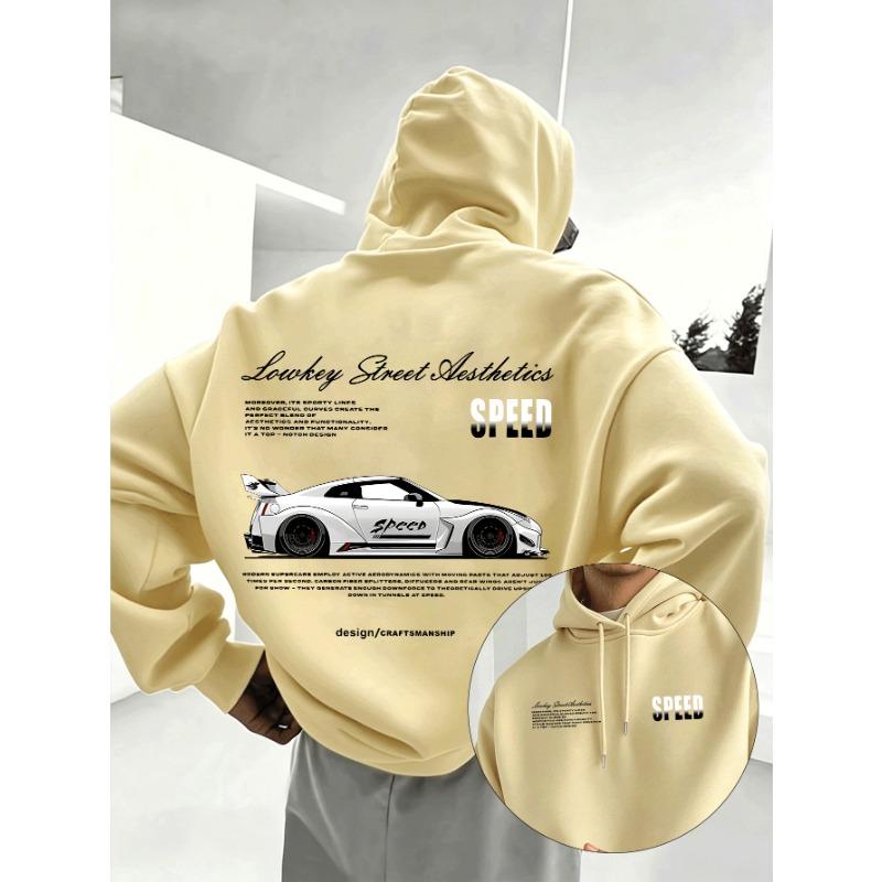 Men's American-style Street Sports Style Sports Car Print Hooded Sweatshirt for Autumn Winter with Added Insulation Thickness.