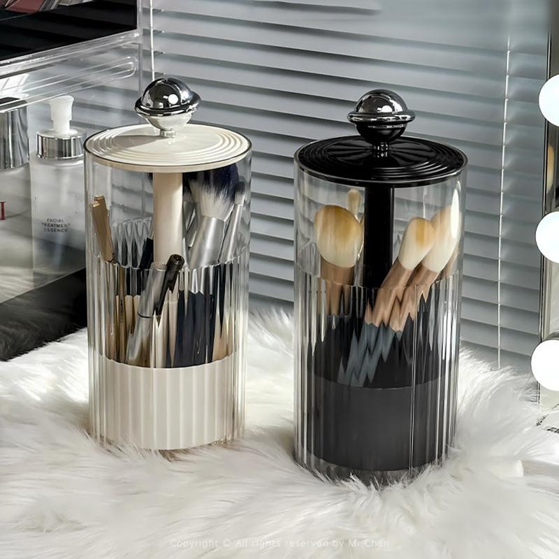 Automatic Lifting Makeup Brushes Holder With Lid Dustproof Makeup Organizer For Vanity Cosmetic Storage Box Lipstick Container