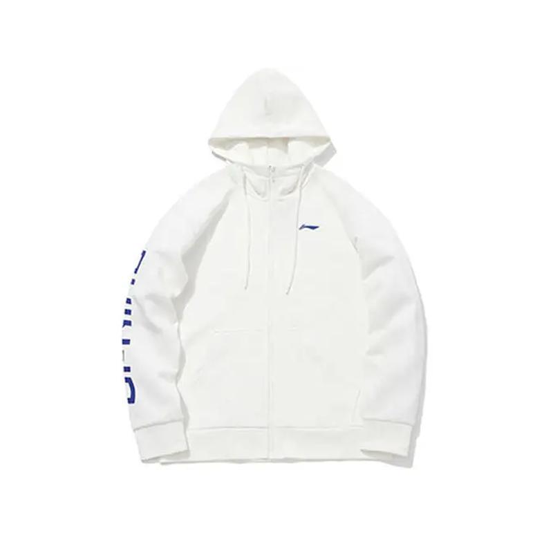 Li Ning Letter Logo Print Fashion Thermal Fleece Lined Hooded Cardigan Sweatshirt Unisex YWDV541-1