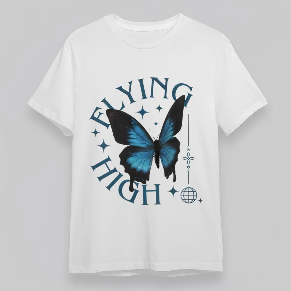 

Women s Oversize T-shirt With Flying High Graphic Unisex White 100% Cotton Top S