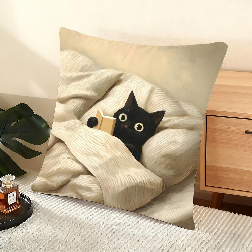 Couple Cats Cushion Cover Soft Short Plush Pillow Cover Smooth Cozy Texture Aesthetic Cushion Case Home Decor