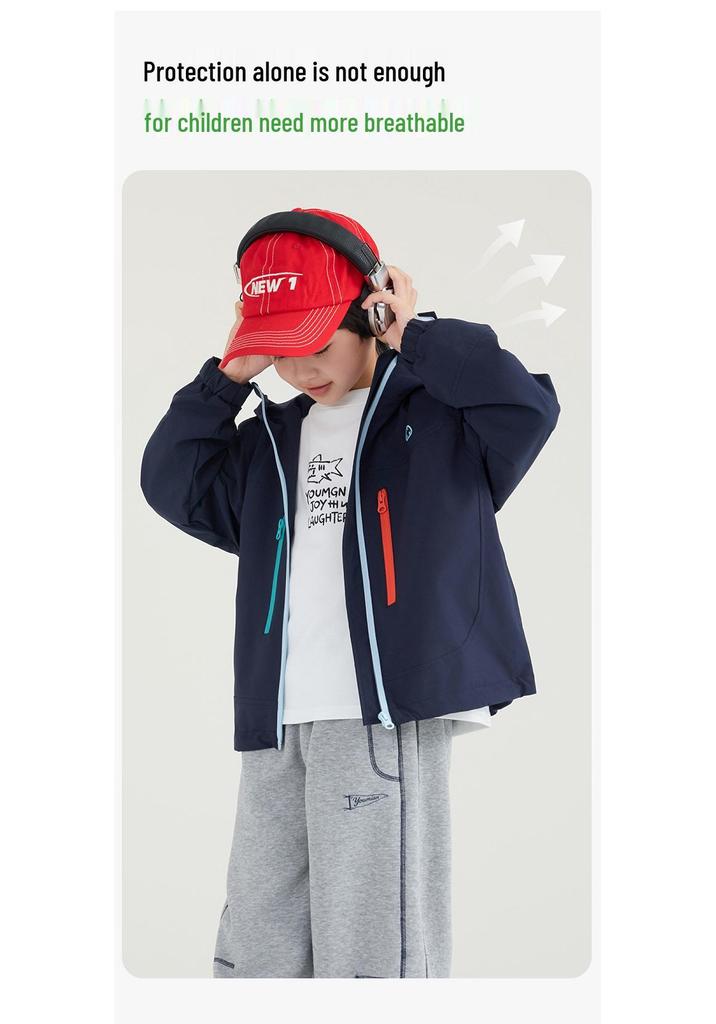 Children's 2026 Autumn Stylish Hooded Windbreaker - Outdoor Sports Jacket In Solid Color