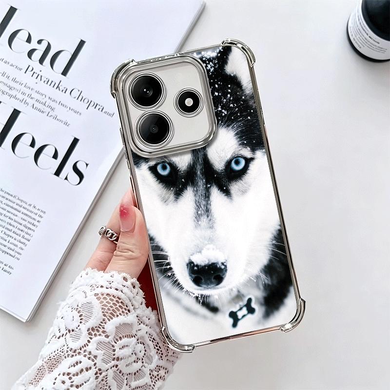 Alaskan Husky Cute Dogs Plating Phone Case For Xiaomi Redmi Note 14 15 Pro Plus 13 12 11 11S 11T 10 9S 9 5G Anti-Fall Airabag Co