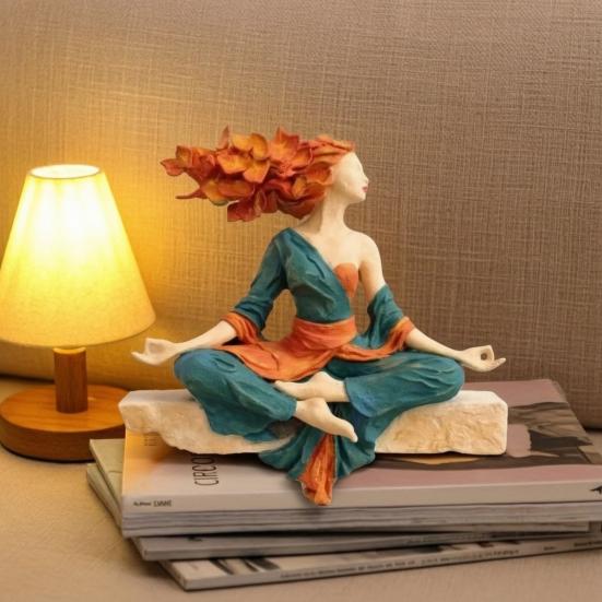 Yoga Girl Resin Ornaments Meditation Tranquility And Balance Figurine with Artistic Leaf Design Sculpture