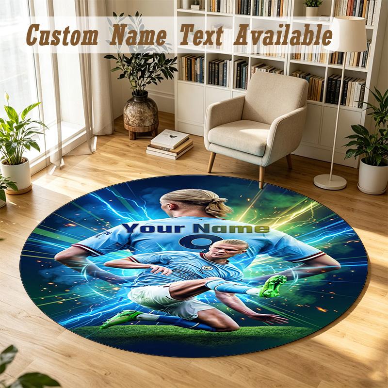 Round Rug Custom NameErling Haaland Pattern Non Slip Carpet Home Floor Decor
