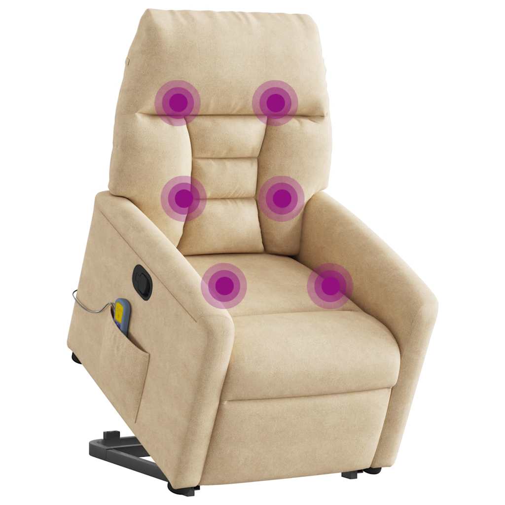 Recliner Chair with Lift Function Cream Microfiber Fabric