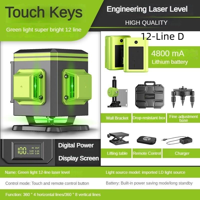 4D 12/16 Line New Green Light Laser Level Portable Self-Leveling Spirit Level 360° Horizontal and Vertical Cross Laser Projector