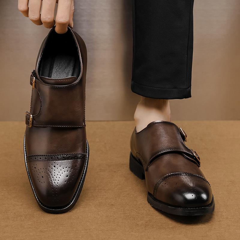 Large Size Brock Double Pin Buckle Leather Shoes Size 38-48 Nightclub British Casual Hairstylist Leather Sho