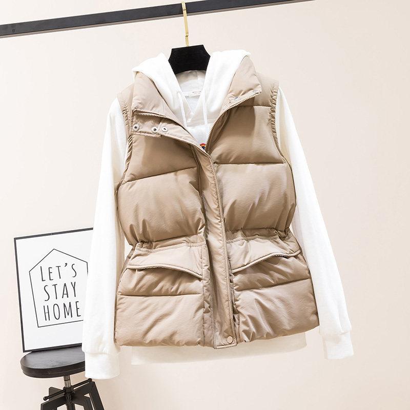 Cotton vest jacket women s short 2025 new thermal vest casual bread jacket sleeveless vest 2XL Recommendations 130-150 хаки