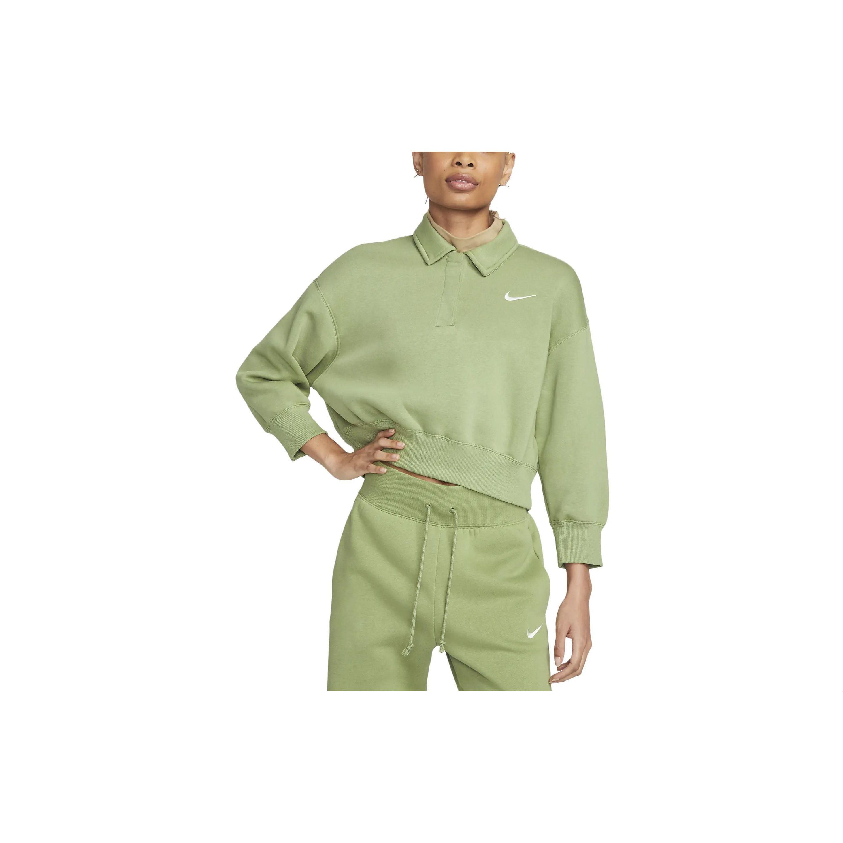 

Nike Solid Color Long Sleeve Polo Shirt Women tops Matcha DQ5868-334 XS