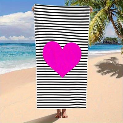 Super Rozmiar Szybkoschnący Ręcznik Plażowy Różowy W Paski w Kształcie Serca Damski i Męski Ręcznik Plażowy na Walentynki Komfortowy