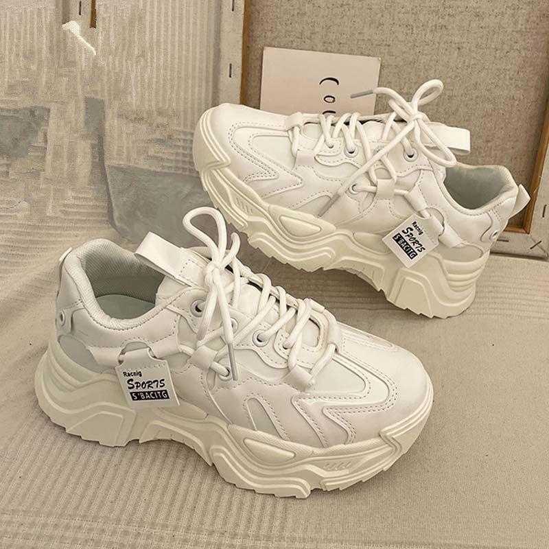 Женские весенне-осенние кроссовки папины кроссовки на толстой подошве увеличивающие рост из мягкой кожи универсальные одинарные туфли 40 белый 1928₽
