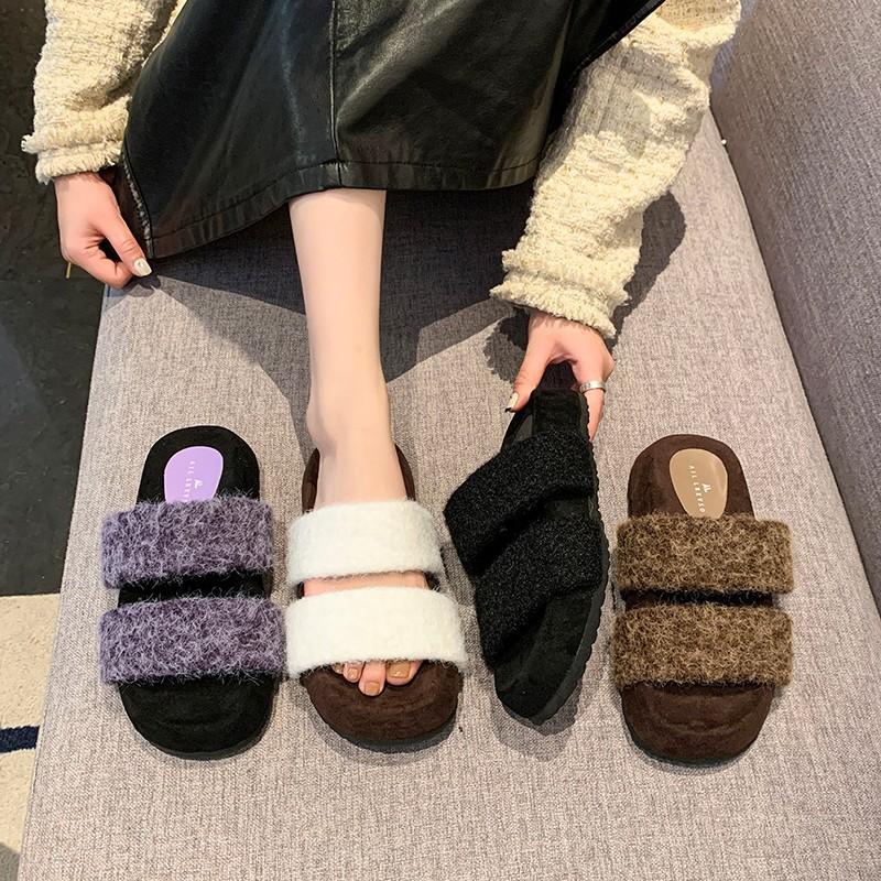 

Internet celebrities popular thick bottom fluffy slippers women wear 2024 new fashion simple high sense home cotton slippers tide 40 фіолетовий