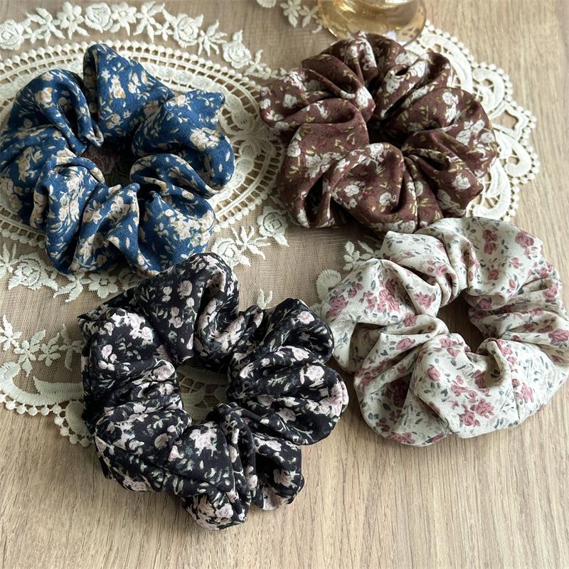 French Retro Floral Ponytail Holders For Women Aesthetic Oil Painting Flower Headbands Versatile Daily Hair Elastic