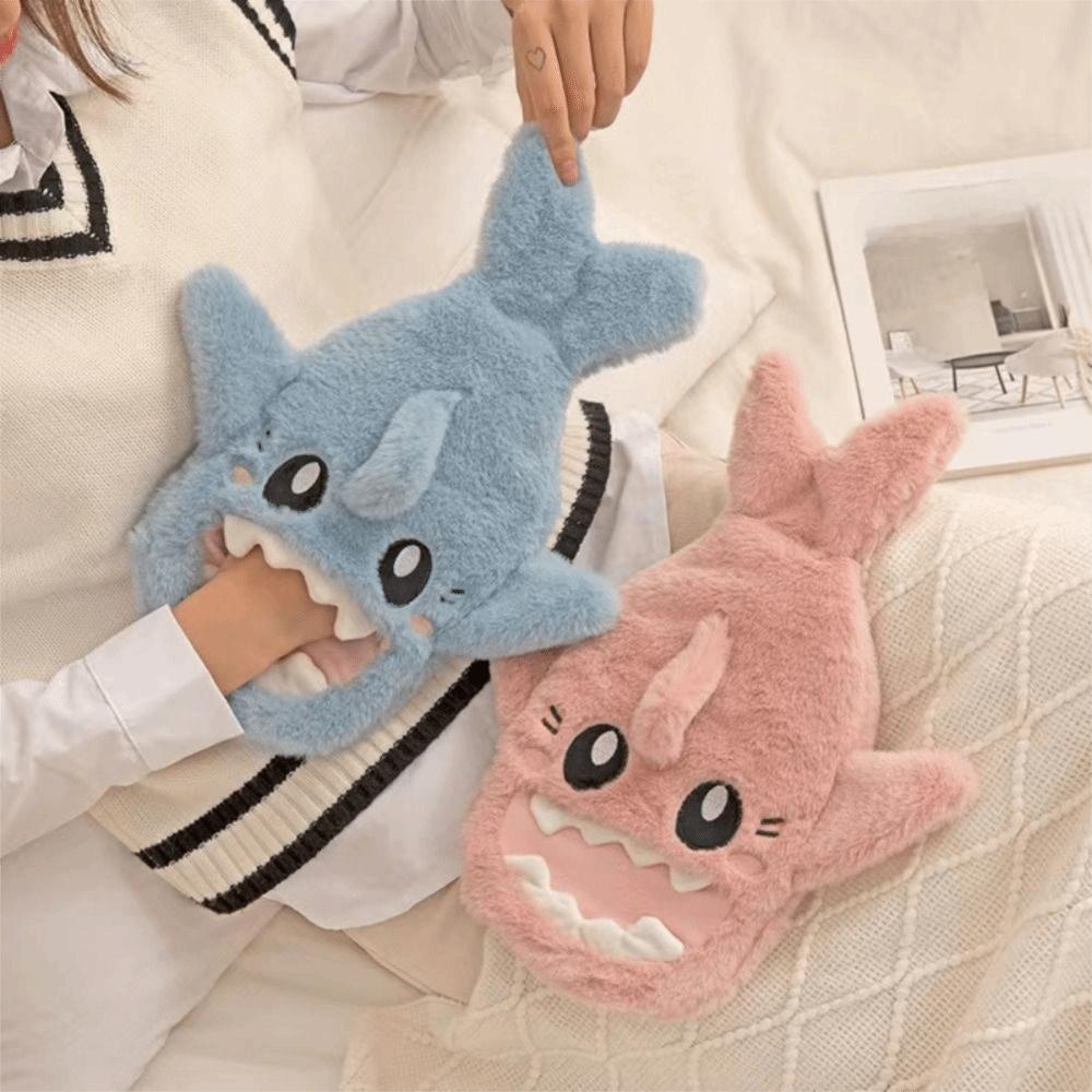 PVC Plush Shark Hot Water Bottle Insulating Winter Warm Bottle Portable Heat Reusable Bag  Home