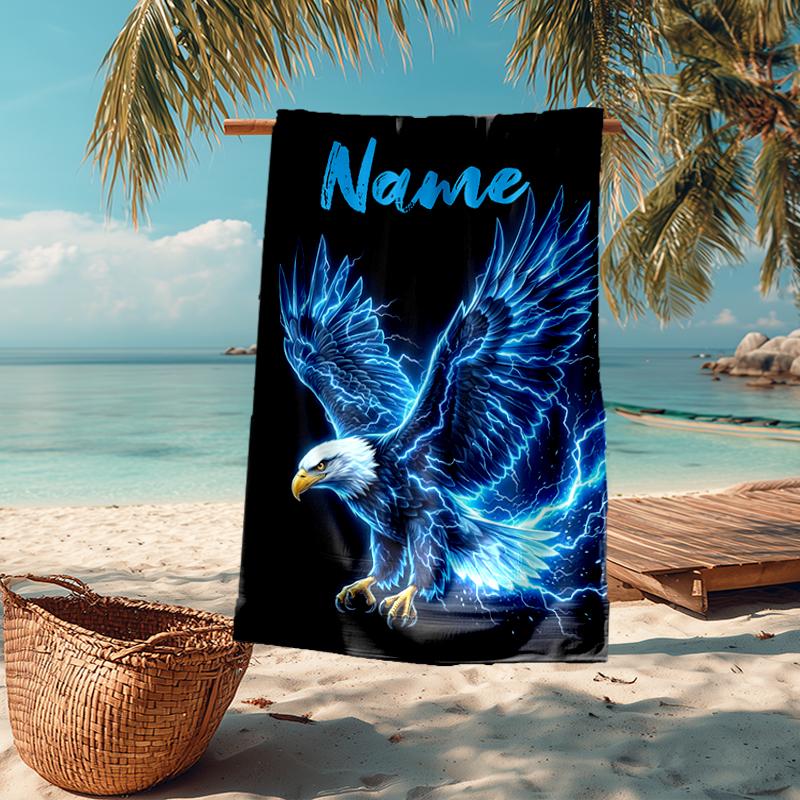 Custom Name Ultra-Soft Beach Towel with Eagle Theme,Ideal for Pool - Camping, Diving - Perfect Travel Essential, Vibrant Beach Towel.