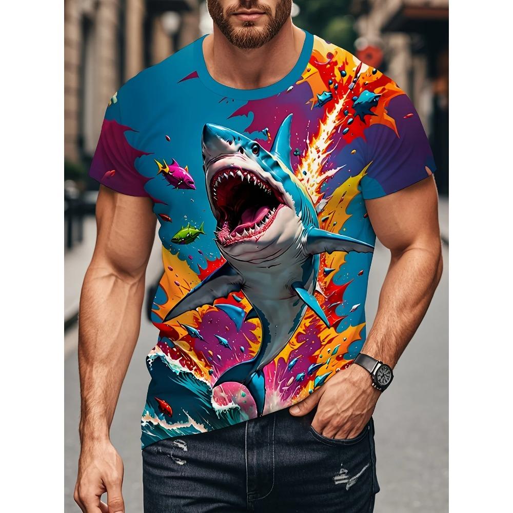 Funny Ai Shark Pattern T Shirt For Men Marine Animal 3D Printed Tees Tralalero Tralala Short Sleeve Round Neck Tops T-Shirts