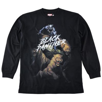 EVERSOUL Marvel Long Sleeve T-Shirt, Black Panther, Captain America, American Comic Character Merchandise, Men's, Black, XL Size [Parallel Import]