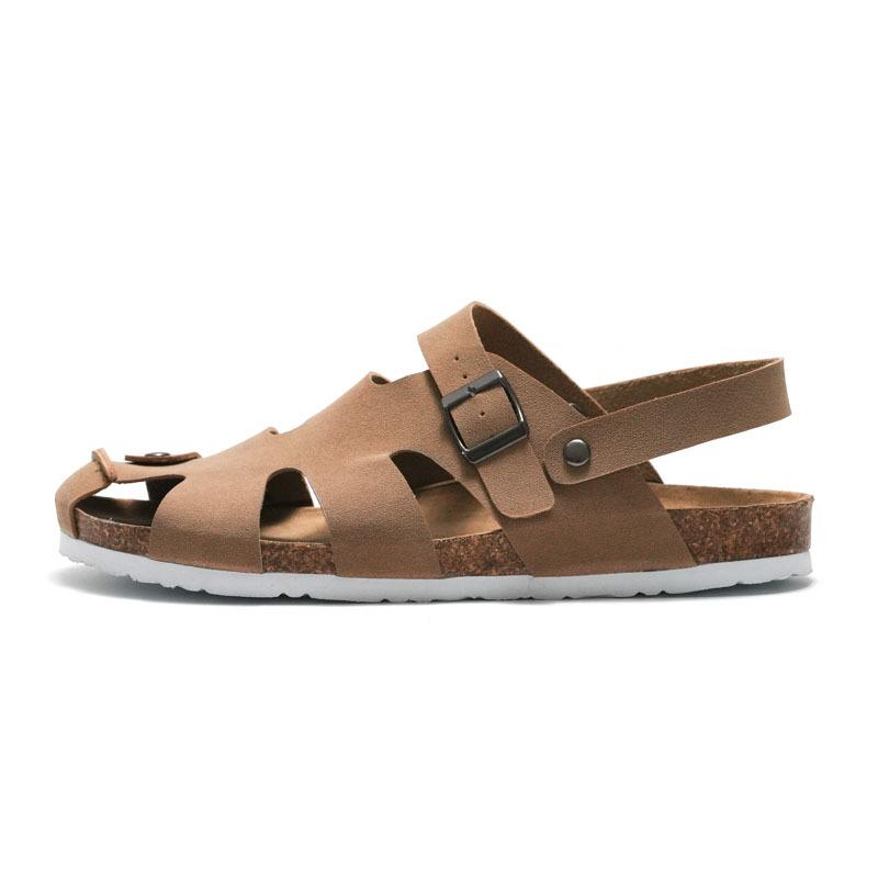 2024 New Summer Men's Cork Sandalas Suede Leather Mule Clogs Slippers Man Soft Cork Two Buckle Beach Slides Footwear For Men