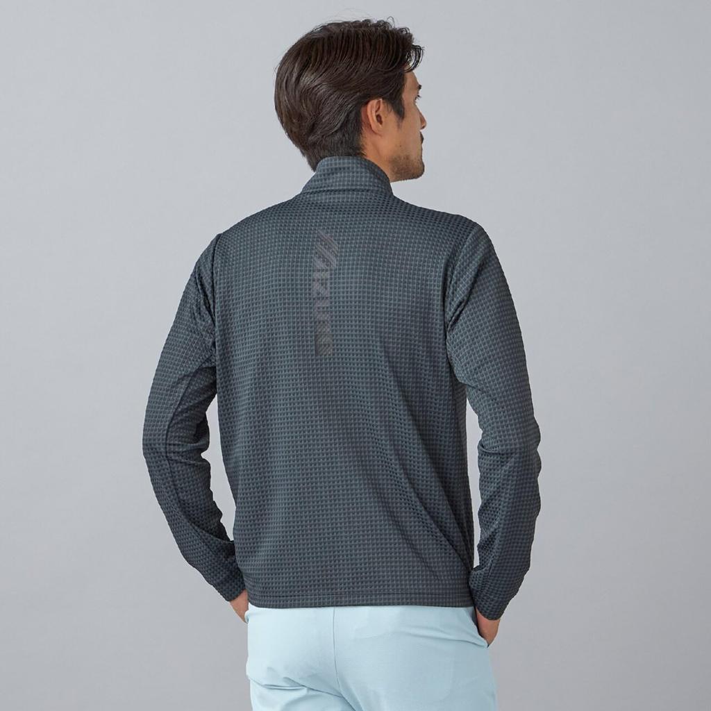 Golf Wear Knit Gingham Jacquard Easy to Move Limo 2XL [Mizuno] Long-Sleeve Full-Zip Blouson, Sweat-Wicking, Quick-Drying, In, 52MCD001, Men's, Black,